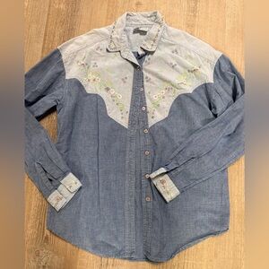Vintage Denim Chambray Embroidered Button-Up Shirt